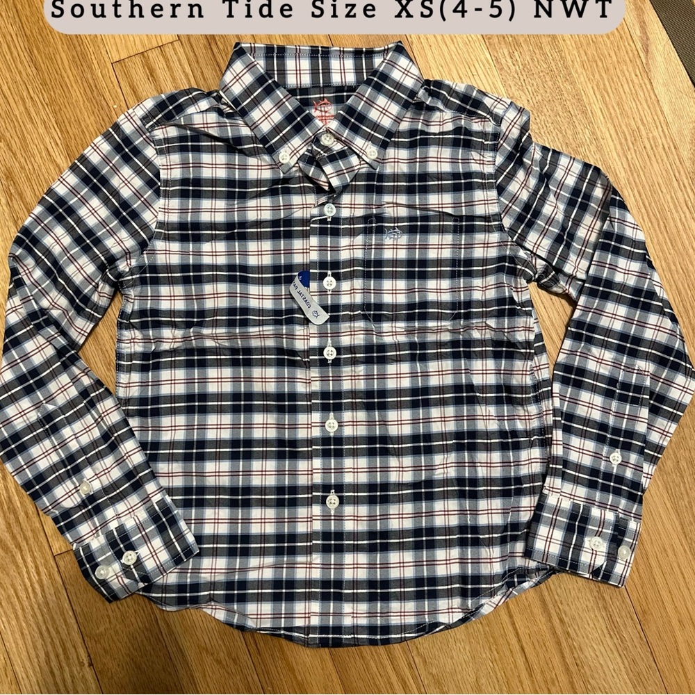 Southern Tide Boys' Plaid Button-Down Shirt - Navy/White/Red